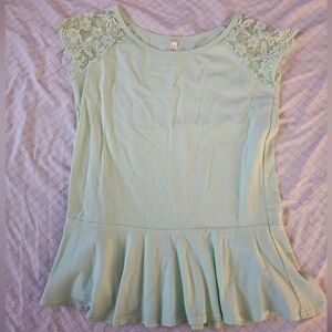 Mint Green Lace Sleeve Women's Top